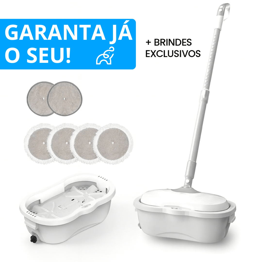 Mop Elétrico + BRINDES: Módulos de Limpeza e Tanque Suporte - COMPRE 1 LEVE 2